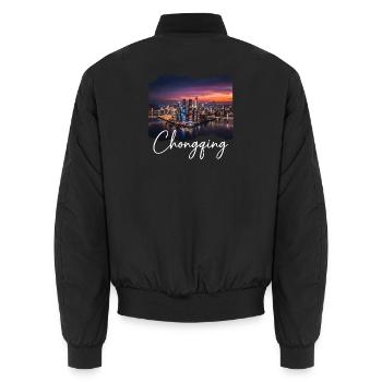 Chongqing Skyline Evening Light - Unisex Bomber Jacket - black - Back - AI Model Male 185 light (185cm)