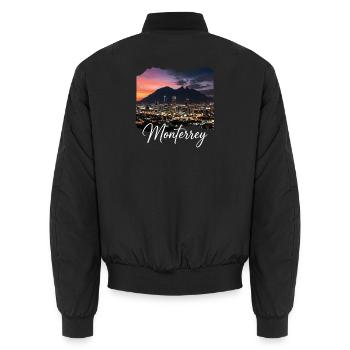 Monterrey Evening City Panorama - Unisex Bomber Jacket - black - Back - AI Model Male 185 light (185cm)