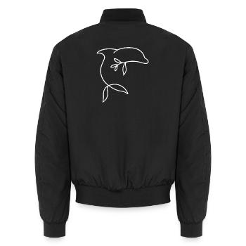Minimalist dolphin with leaf fin - Unisex Bomber Jacket - black - Back - AI Model Male 185 light (185cm)