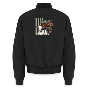 Animal Rights Calf Vegan Animal Rights Retro - Unisex Bomber Jacket - black - Back - AI Model Male 185 light (185cm)