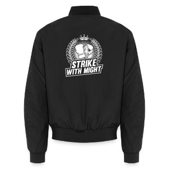 Strike With Might Boxing Gloves - Unisex Bomber Jacket - black - Back - AI Model Male 185 light (185cm)