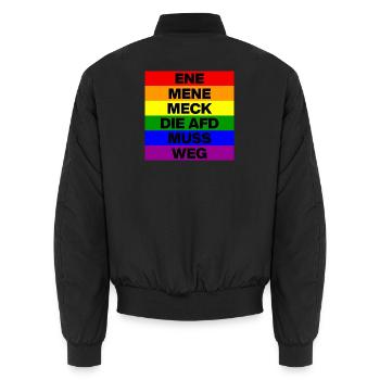 ENE MENE MECK THE AFD MUST GO, NO AFD, NO NZS - Unisex Bomber Jacket - black - Back - AI Model Male 185 light (185cm)