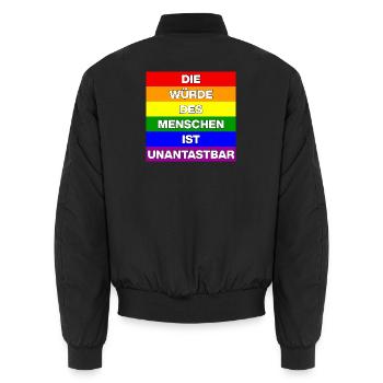 DIE WÜRDE DES MENSCHEN IST UNANTASTBAR, WEISS - Unisex Bomberjacke - Schwarz - Hinten - AI Model Male 185 light (185cm)