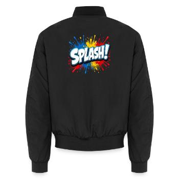 Comic lettering with splashes of paint – Pop Art Sty - Unisex Bomber Jacket - black - Back - AI Model Male 185 light (185cm)