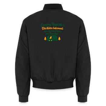 Camping-Regel Nr. 1: Die Katze bestimmt - Unisex Bomberjacke - Schwarz - Hinten - AI Model Male 185 light (185cm)
