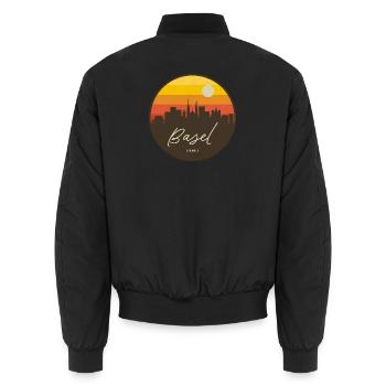 Basel Schweiz Skyline Sunset Design - Unisex Bomberjacke - Schwarz - Hinten - AI Model Male 185 light (185cm)