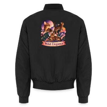 Aesthetic Bengal Cat Folk Art - Unisex Bomber Jacket - black - Back - AI Model Male 185 light (185cm)