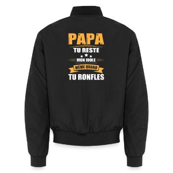Papa Ronfleur, Tee Shirt Humour Cadeau Papa Drôle - Bomber unisexe - noir - Dos - AI Model Male 185 light (185cm)