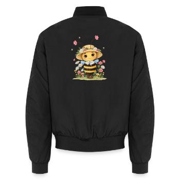 Cute bee with flower hat and garden motif for - Unisex Bomber Jacket - black - Back - AI Model Male 185 light (185cm)