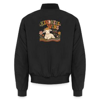 Kindness Wins Lamb Vegan Retro - Unisex Bomber Jacket - black - Back - AI Model Male 185 light (185cm)