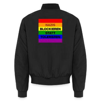 NAZIS BLOCKIEREN STATT TOLERIEREN, NO NZS, NO AFD - Unisex Bomberjacke - Schwarz - Hinten - AI Model Male 185 light (185cm)