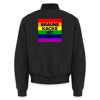 BRAUNE KACKE IST SCHEISSE, NO NZS, NO AFD, Pride - Unisex Bomberjacke - Schwarz - Hinten - AI Model Male 185 light (185cm)