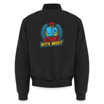 Strike With Might Gloves Boxing Gloves - Unisex Bomber Jacket - black - Back - AI Model Male 185 light (185cm)