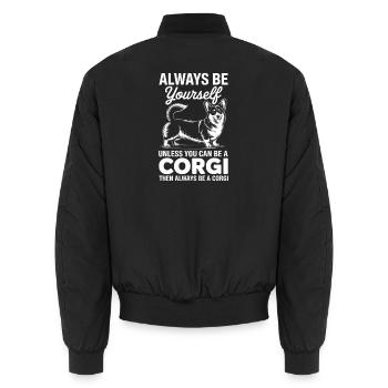 Welsh Corgi Cardigan Sayings Funny Corgi Gift - Unisex Bomber Jacket - black - Back - AI Model Male 185 light (185cm)
