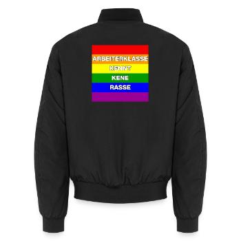 ARBEITERKLASSE KENNT KEINE RASSE, NIE WIEDER JETZT - Unisex Bomberjacke - Schwarz - Hinten - AI Model Male 185 light (185cm)