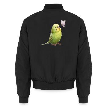 Budgie with butterfly - Unisex Bomber Jacket - black - Back - AI Model Male 185 light (185cm)