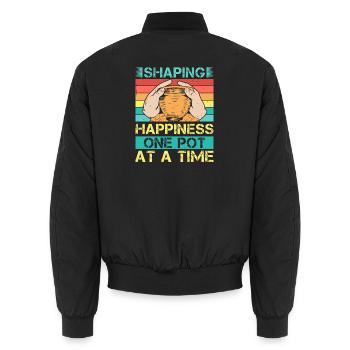 Gifts For Pottery Makers Shaping Happiness Pottery - Unisex Bomber Jacket - black - Back - AI Model Male 185 light (185cm)