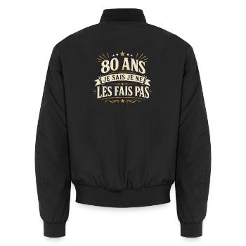 80 ans | Humour Cadeau D'anniversaire 80 ans - Bomber unisexe - noir - Dos - AI Model Male 185 light (185cm)