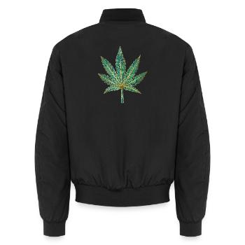 Teal Gold Ornate Leaf Print - Unisex Bomber Jacket - black - Back - AI Model Male 185 light (185cm)