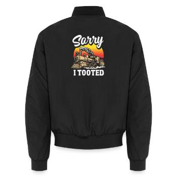 Sorry I Tooted Funny Train Locomotive Joke - Unisex Bomber Jacket - black - Back - AI Model Male 185 light (185cm)
