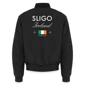 Sligo Ireland Coordinates Travel Souvenir - Unisex Bomber Jacket - black - Back - AI Model Male 185 light (185cm)