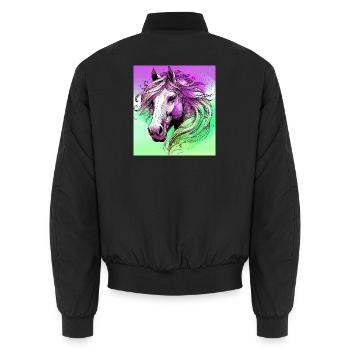 horse - Unisex Bomber Jacket - black - Back - AI Model Male 185 light (185cm)