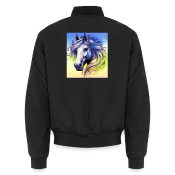 horse - Unisex Bomber Jacket - black - Back - AI Model Male 185 light (185cm)