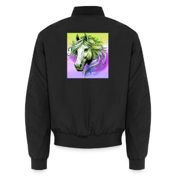 horse - Unisex Bomber Jacket - black - Back - AI Model Male 185 light (185cm)