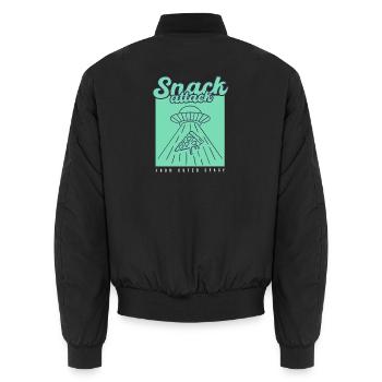 UFO Pizza Snack - Unisex Bomber Jacket - black - Back - AI Model Male 185 light (185cm)