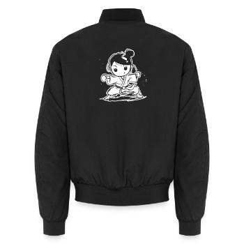 Karate Girl Cartoon Look - Unisex Bomber Jacket - black - Back - AI Model Male 185 light (185cm)