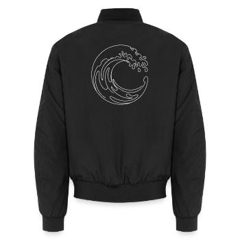 Ocean Wave – Minimalist Line Art Sea Wave - Unisex Bomber Jacket - black - Back - AI Model Male 185 light (185cm)