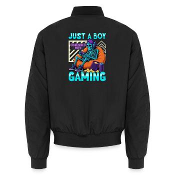 Skeleton Gamer Gaming Halloween - Unisex Bomber Jacket - black - Back - AI Model Male 185 light (185cm)