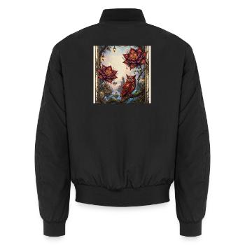 Flower and Steam Owl - Unisex Bomber Jacket - black - Back - AI Model Male 185 light (185cm)