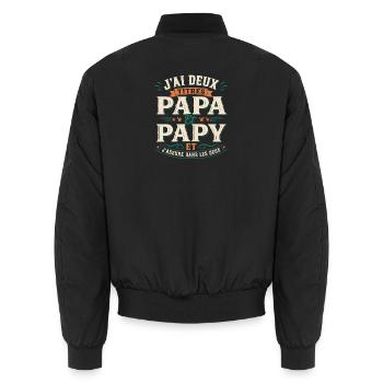 T-shirt J'ai Deux Titres Papa Et Papy Cadeau - Bomber unisexe - noir - Dos - AI Model Male 185 light (185cm)