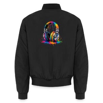 Chromatic Drip Headphones - Unisex Bomber Jacket - black - Back - AI Model Male 185 light (185cm)