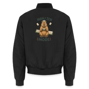 Mahjong Mahj Zen Mode Capybara - Unisex Bomber Jacket - black - Back - AI Model Male 185 light (185cm)