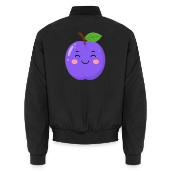 Prune de Kawaii bleu-violet – Motif de fruits sucrés - Bomber unisexe - noir - Dos - AI Model Male 185 light (185cm)