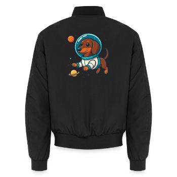 Dachshund in Space – Cute Astronaut Dog - Unisex Bomber Jacket - black - Back - AI Model Male 185 light (185cm)