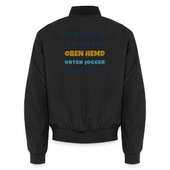Homeoffice Dresscode Oben Hemd unten Jogger - Unisex Bomberjacke - Schwarz - Hinten - AI Model Male 185 light (185cm)