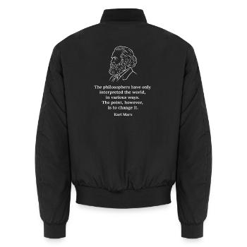 Portrait de la citation de Karl Marx - Bomber unisexe - noir - Dos - AI Model Male 185 light (185cm)