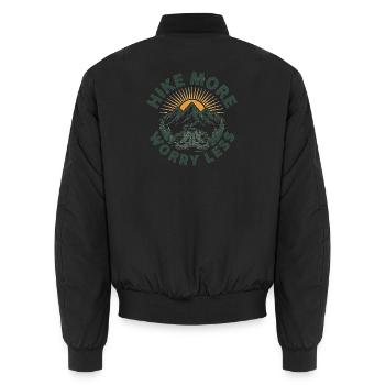 Wandern mehr, sorgen, weniger Jahrgang - Unisex Bomberjacke - Schwarz - Hinten - AI Model Male 185 light (185cm)