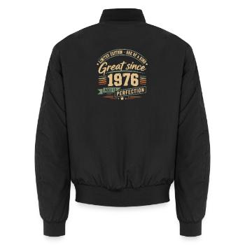 1976 Vintage Vintage Retro Birthday - Unisex Bomber Jacket - black - Back - AI Model Male 185 light (185cm)