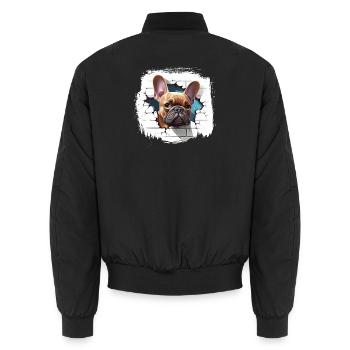 Französischer Bulldoggen-Cartoon - Unisex Bomberjacke - Schwarz - Hinten - AI Model Male 185 light (185cm)