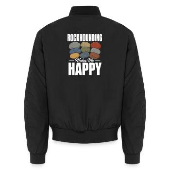 Rockhounding Makes Me Happy Mineral Collector - Unisex Bomber Jacket - black - Back - AI Model Male 185 light (185cm)