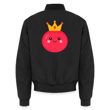Kawaii Tomato with Crown – Sweet Queen Design - Unisex Bomber Jacket - black - Back - AI Model Male 185 light (185cm)