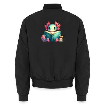 Un Axolotl comique lit un livre – Art de lecteur geek - Bomber unisexe - noir - Dos - AI Model Male 185 light (185cm)
