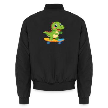 Kleiner grüner Dino auf Skateboard – Skater Spaß - Unisex Bomberjacke - Schwarz - Hinten - AI Model Male 185 light (185cm)