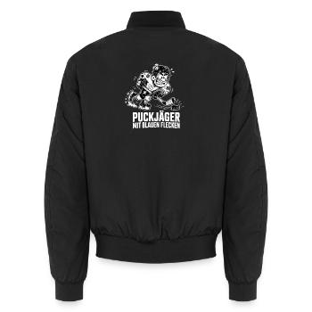 Puckjäger mit blauen Flecken – Eishockey Design - Unisex Bomberjacke - Schwarz - Hinten - AI Model Male 185 light (185cm)