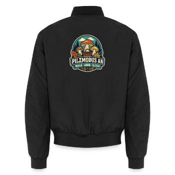 Pilzmodus an – Wald Korb Glück - Unisex Bomberjacke - Schwarz - Hinten - AI Model Male 185 light (185cm)