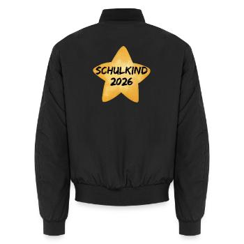 SCHULKIND 2026, EINSCHULUNG, ERSTKLÄSSLER, SCHULE - Unisex Bomberjacke - Schwarz - Hinten - AI Model Male 185 light (185cm)